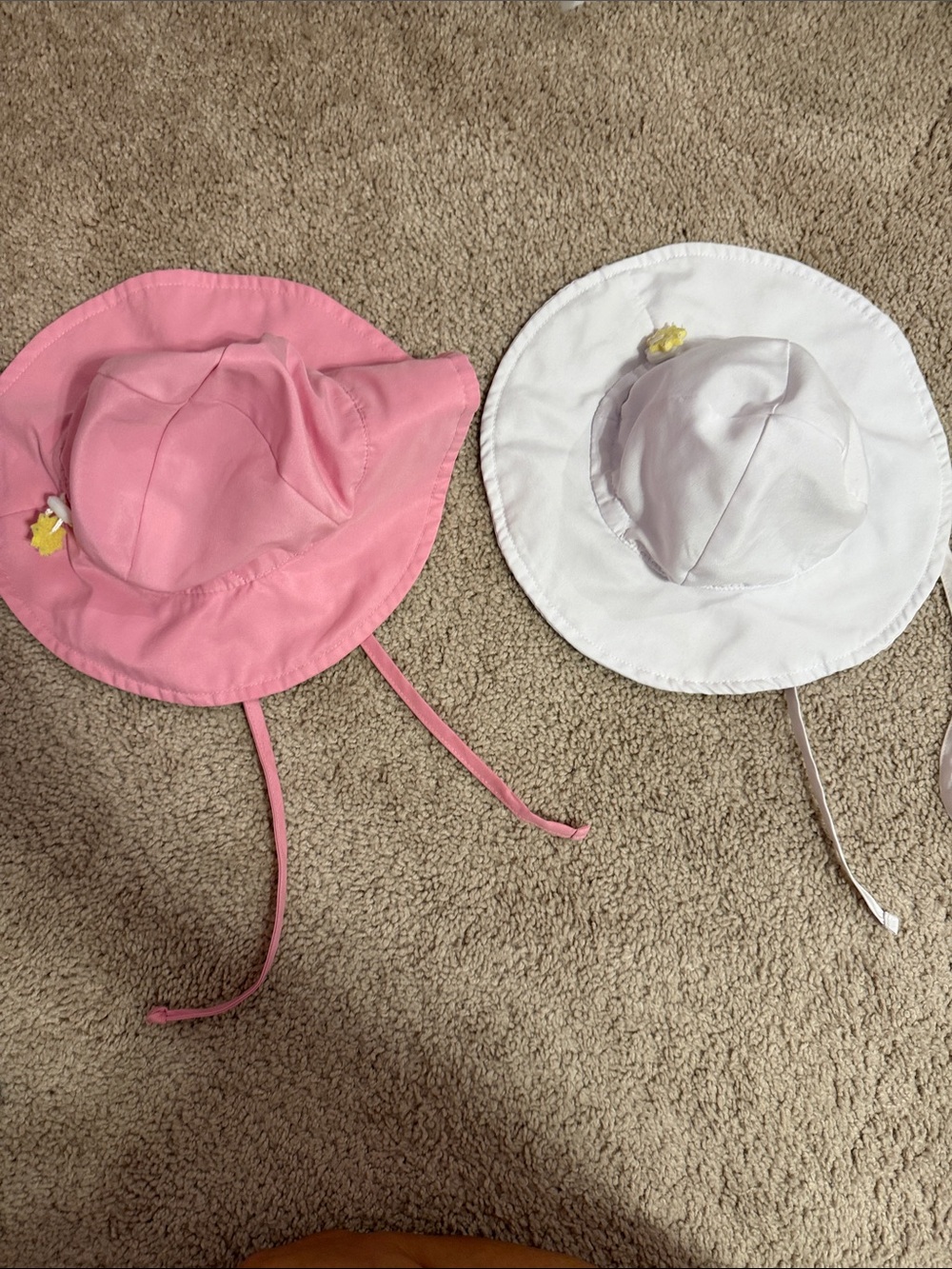 Girls' Sun Hat Set - Pink and White Bucket Hats with Chin Straps